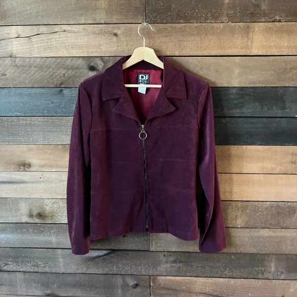Vintage 90s Burgundy Suede Zip Up Skirt Set DJ & Co Soft Faux Suede Matching Set - Picture 11 of 13
